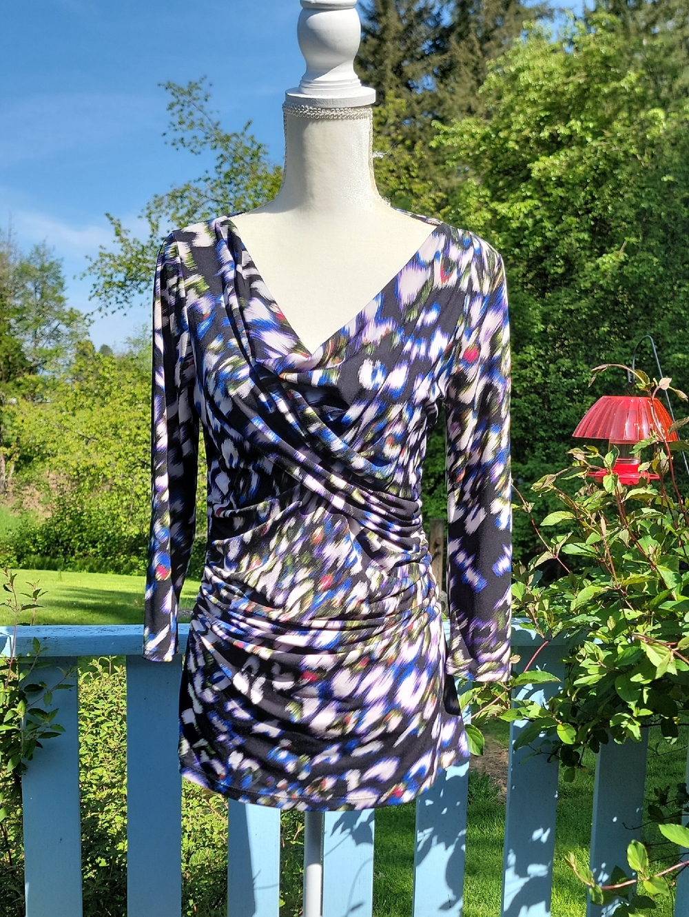 Vince Camuto Multi-Colored Leopard Print Draped V-Neck  Top Size Small